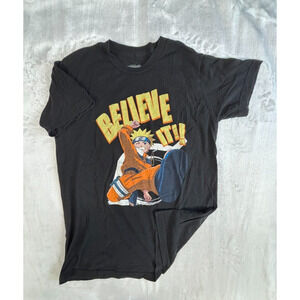 Naruto Believe It Men's Medium Black Soft Graphic T Shirt Anime Japanese